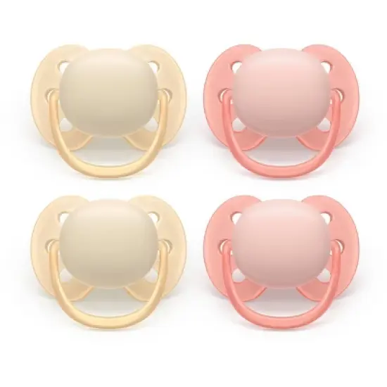 Philips Avent Ultra Soft Pacifiers 0-6m - Sand/Soft Pink - 4pk image {1}