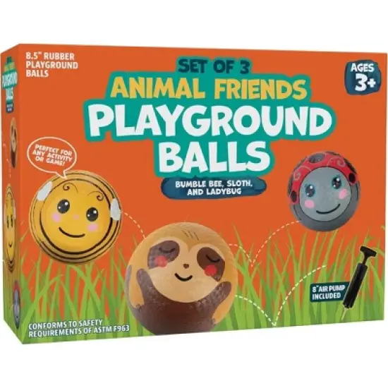 Animal Playground Balls 8.5" (3 Pack) W Pump- Great for Dodge Ball, Kickball, Indoor Outdoor Games Accessories, School Supplies-Perfect for Springtime image {4}