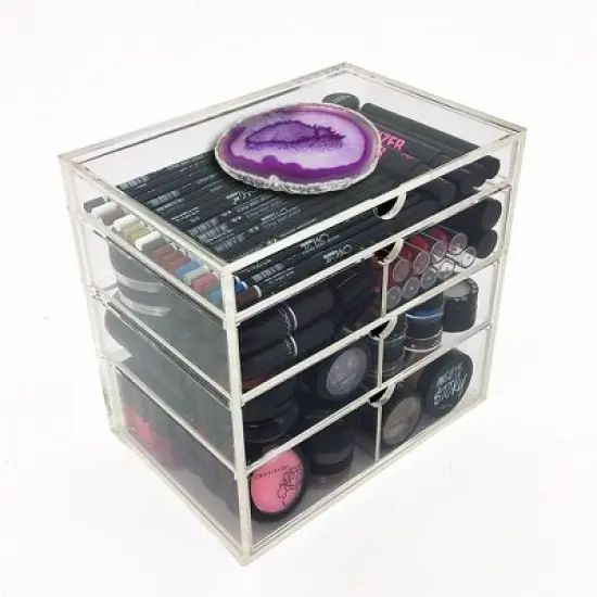 OnDisplay 4 Tier NYC Acrylic Cosmetic/Makeup Organizer with Agate Slab image {4}