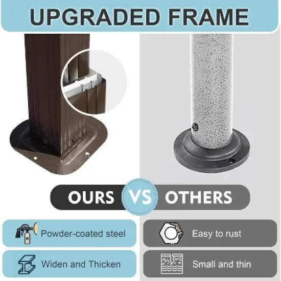 DOMETOUR 6x10FT Hardtop Grill Gazebo with Double Steel Roof, 2 Cabinets & Ceiling Hooks for Patio, Backyard, Lawn, Brown image {7}