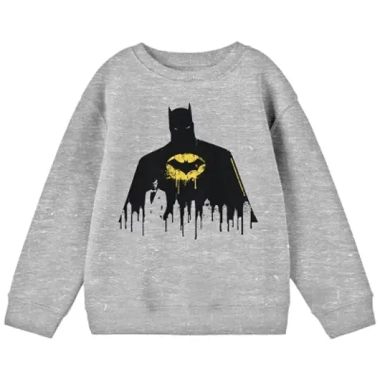 Batman Bruce Wayne Silhouette Youth Heather Gray Crew Neck Sweatshirt image {2}