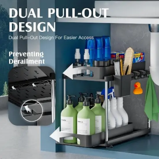 MaseiKar 2 Pack Under Sink Organizer, Under Sink Organizers and Storage for Kitchen Bathroom, Cabinet Organizer with Two Slide-Out Drawers image {4}