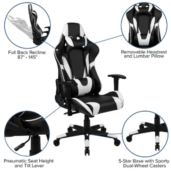 Emma and Oliver Racing Gaming Ergonomic Chair with Fully Reclining Back in Red LeatherSoft image {4}