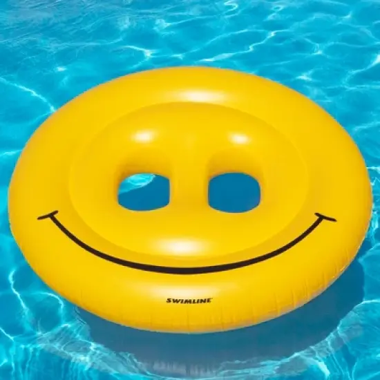 Swimline 72" Inflatable Smiley Face Island 2-Person Swimming Pool Raft - Yellow image {2}