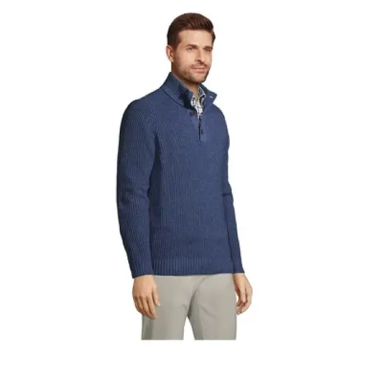 Lands' End Men's Cotton Blend Button Mock Neck Sweater image {2}