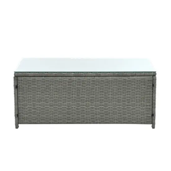 GlasFlength 5PCS Patio Seating Rattan Furniture Set Sectional Sofa Cushioned Garden, Tempered Glass Table, Black, 62.6"*21.65"*10.24" image {2}