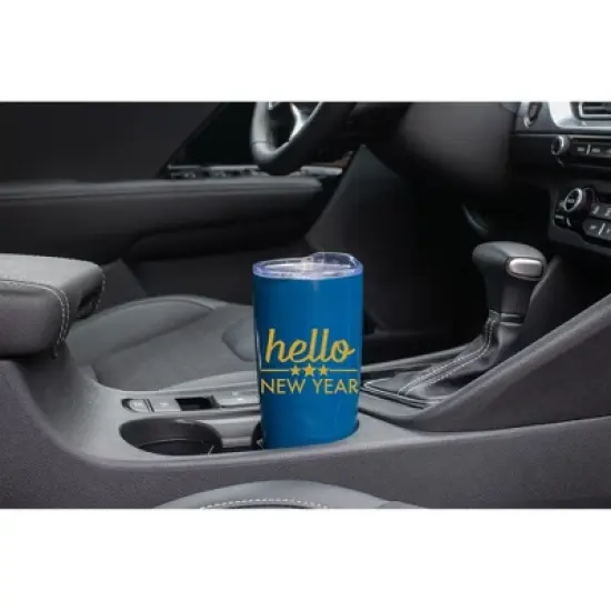 100 North 20 Ounce Stainless Steel On the Go Travel Tumbler With Push Top Lid, Hello New Year Blue image {2}