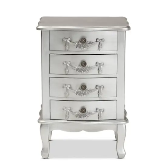 Callen Brushed Wood 4 Drawer Nightstand Silver - Baxton Studio image {3}
