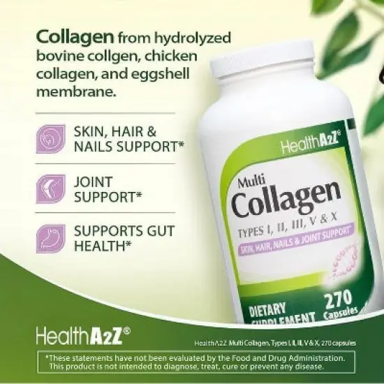 HealthA2Z&reg; - Multi Collagen Pills Types I II III V X - 270 Capsules image {3}