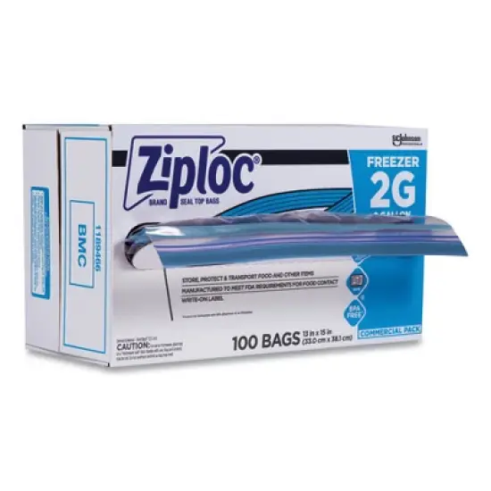 Ziploc Double Zipper Freezer Bags, 2 gal, 2.7 mil, 13" x 15.5", Clear, 100/Carton image {3}