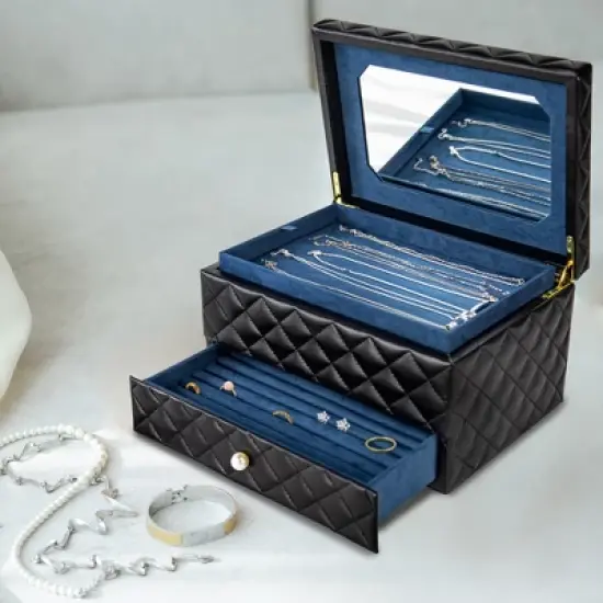 Large PU Leather Jewelry Organizer Storage Case image {5}