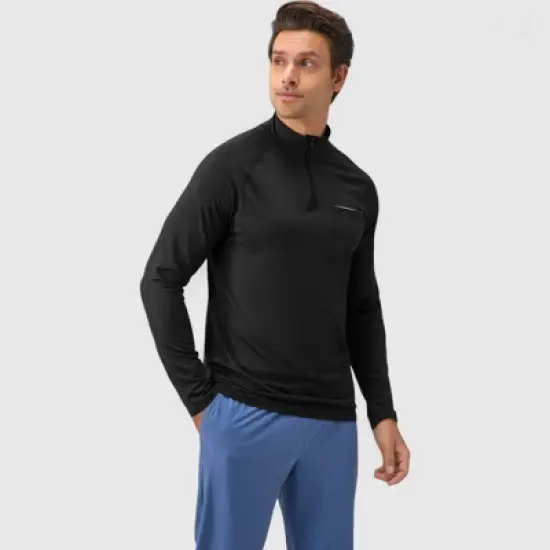 Anna-Kaci Active Men's Long Sleeve Quarter-Zip Pullover with Reflective Chest Detail and Slim Fit Design image {1}