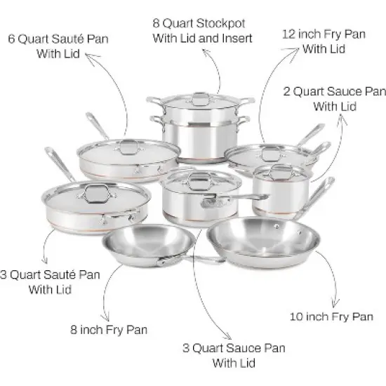 All-Clad Copper Core 5 Ply Stainless Steel Cookware Set 15 Piece Sliver image {3}