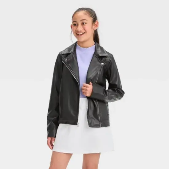 Girls' Faux Leather Moto Jacket - art class&trade; image {3}