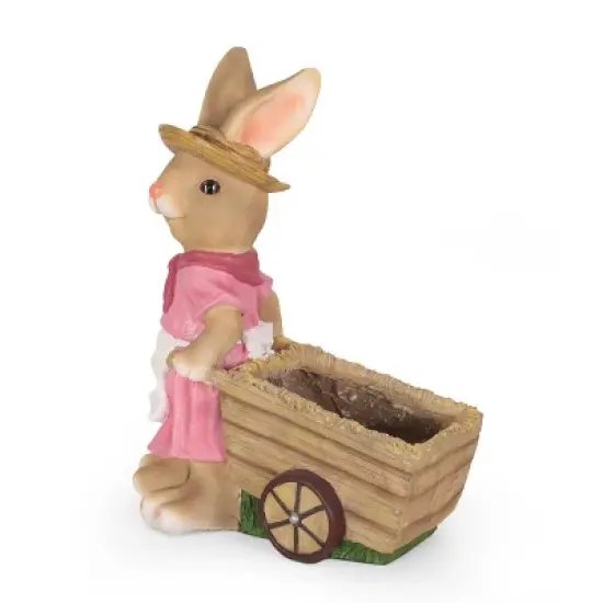 Christopher Knight Home 22" Wide Wallen Concrete Outdoor Novelty Rabbit Planter Pink/Brown image {2}