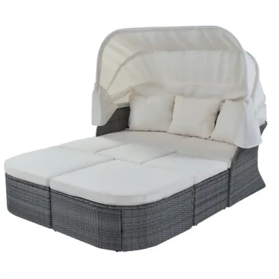 Patio PE Rattan Daybed Sunbed with Retractable Canopy-ModernLuxe image {6}