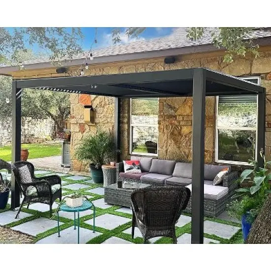 PURPLE LEAF Outdoor Louvered Pergola with Adjustable Metal Roof for Patio Pergola image {2}