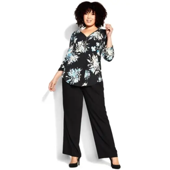Women's Plus Size Chloe Zip Print Top - blue floral | AVENUE image {2}