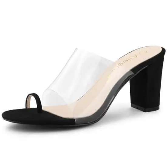 Allegra K Women's Ring Clear Chunky Heels Slide Heel Sandals image {6}
