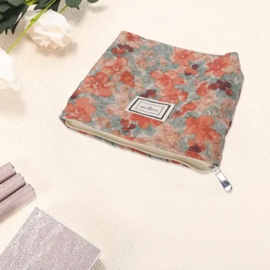 Unique Bargains Orange Flower Makeup Bag Orange 1 Pc image {2}