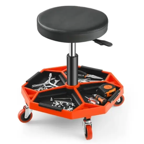 Costway Heavy-Duty Adjustable Height Rolling Stool withTool Tray Storage 330 LBS Capacity image {8}