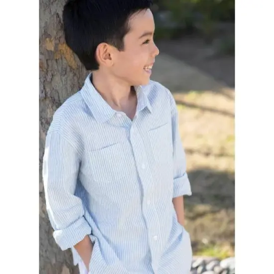 Hope & Henry Boys' Linen Button Down Shirt, Infant image {4}