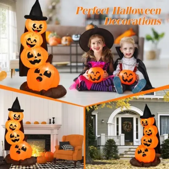 Costway 6.8FT Halloween Inflatable Pumpkin Combo Blow up Pumpkins w/ Witch&rsquo;s Hat image {5}