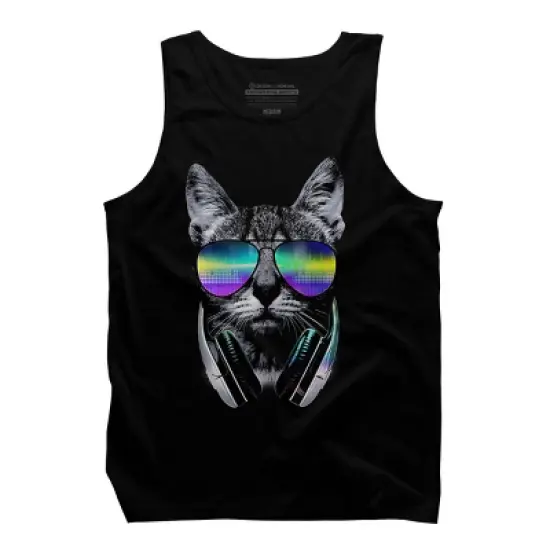 Men's Design By Humans Music Lover Cat By clingcling Tank Top image {4}