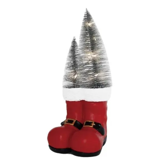 Transpac Light Up Santa Boots Tabletop Sculpture with Silver Trees Battery Operated Christmas Decoration Gift image {1}