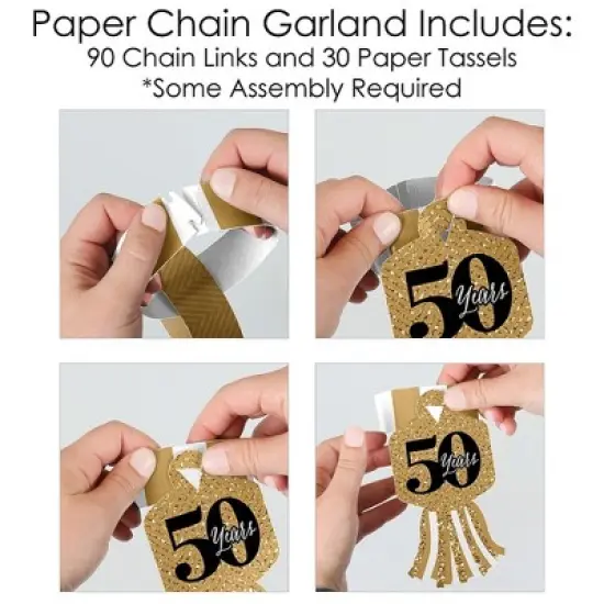 Big Dot of Happiness We Still Do - 50th Wedding Anniversary - 90 Chain Links & 30 Paper Tassels Decoration Kit - Party Paper Chains Garland - 21 feet image {3}