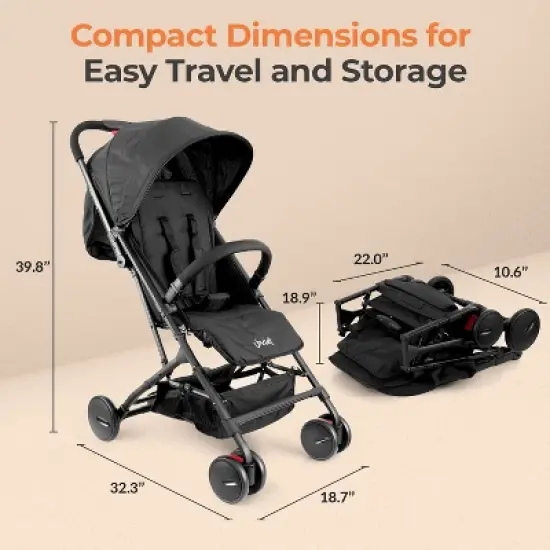 Jovial Portable Folding Baby Stroller - Compact, Lightweight Design with Reclining Seat, Storage Basket & Travel Bag (Black) image {1}