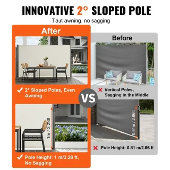 VEVOR Retractable Side Awning, 71''x 118'' Aluminum Outdoor Privacy Screen, 280g Polyester Water-proof Retractable Patio Screen image {3}