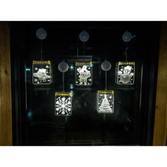 5 Star Super Deals 5pc - 3D Hanging LED Christmas Window Curtain Lights - Holiday Decoration Santa, Snowflake, Jingle Bell, Snowman & Christmas Tree image {4}