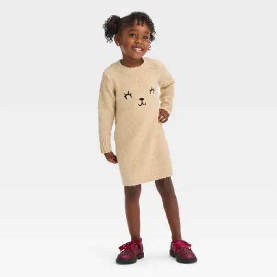 Toddler Girls' Teddy Bear Printed Dress - Cat & Jack&trade; Beige image {2}