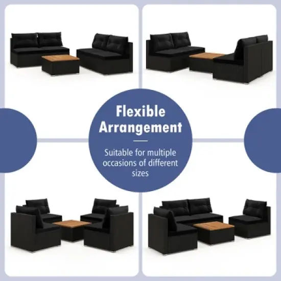 Tangkula 5 Piece Outdoor Furniture Set w/ Seat & Back Cushions Acacia Wood Tabletop image {7}