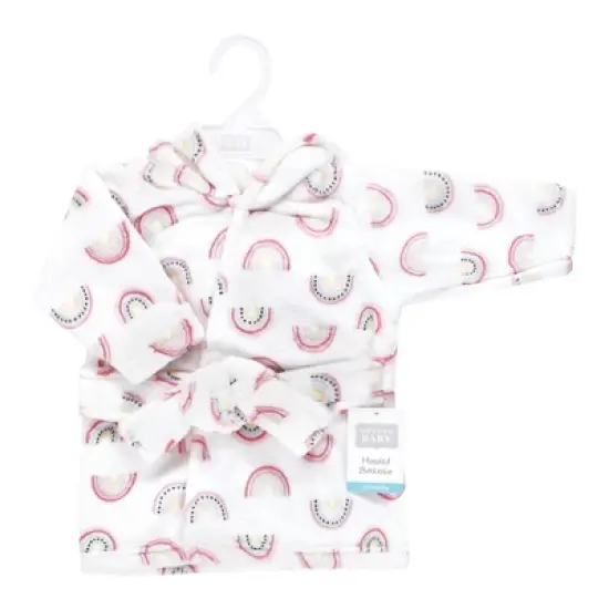 Hudson Baby Infant Girl Plush Animal Face Bathrobe, Modern Rainbow, 0-9 Months image {1}