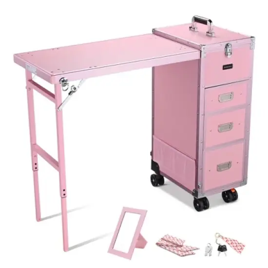 Byootique Rolling Manicure Table with 4 Storage Foldable Nail Station Desk for Beauty Salon Makeup Artist Manicurist Hairstylist image {14}