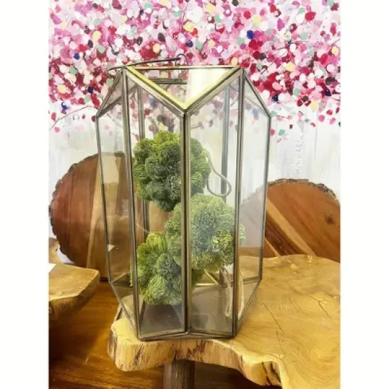 Essential Decor & Beyond Antique Brass 14" Glass and Metal Lantern Decorative Accent image {3}