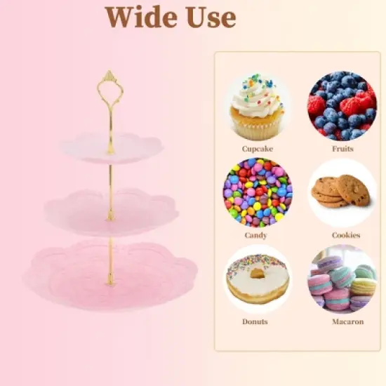 Unique Bargains 3 Tier Dessert Cupcake Stand Holder Round with Tiered Serving Tray for Donuts Fruits Pink Gold Tone image {4}