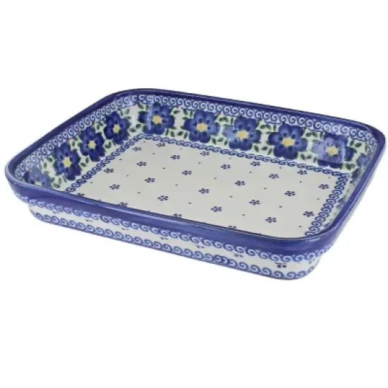 Blue Rose Polish Pottery 149 Vena Small Rectangular Baker image {9}