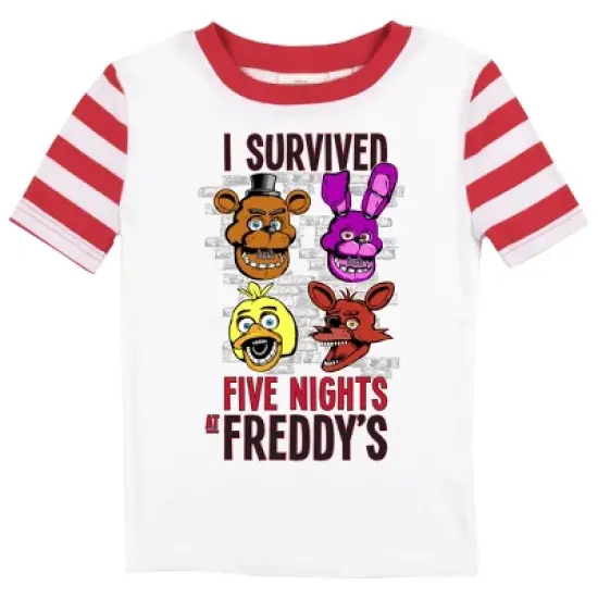 Five Nights At Freddy's I Survived Heads Youth Boy's Red & White Striped Short Sleeve Shirt & Sleep Pants Set image {1}