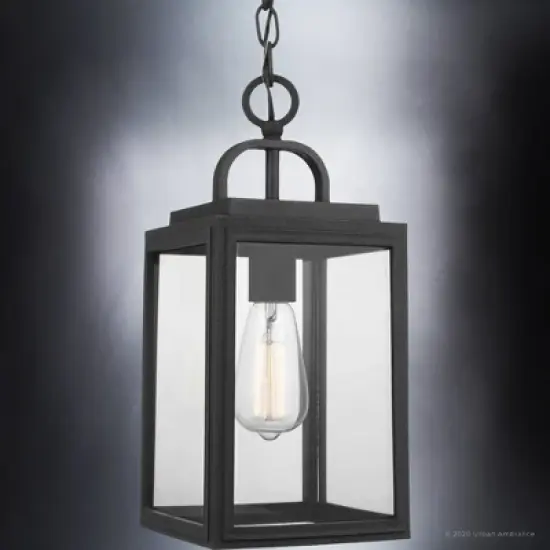 Urban Ambiance Luxury Farmhouse Outdoor Pendant 15.375''H x 7''W,  Midnight Black Finish,  Macon Collection, UHP1388 image {4}