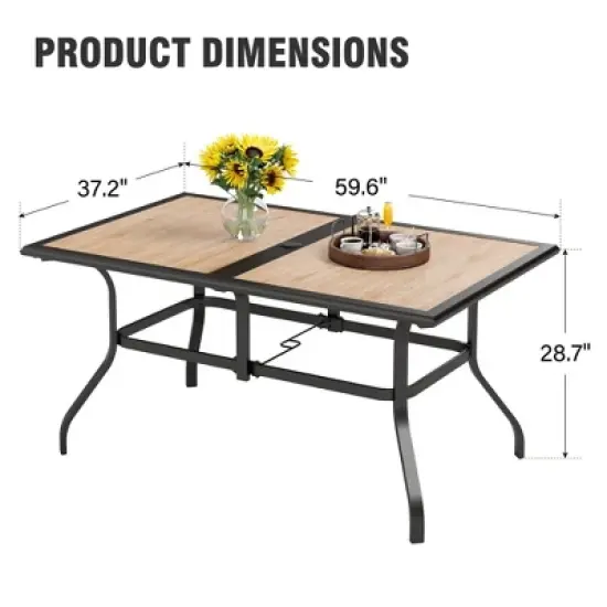 Captiva Designs 1Pc Outdoor Wood-look Rectangle Steel Frame Dining Table with Umbrella Hole image {6}