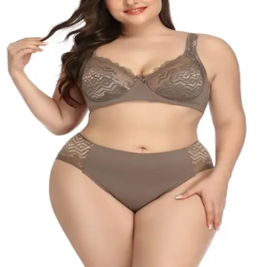 Agnes Orinda Women's Plus Size Underwire Push-Up Lace Trim Adjustable Straps Comfort Bra and Panty Set image {7}