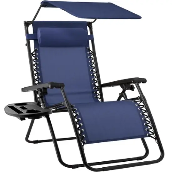 Best Choice Products Folding Zero Gravity Recliner Patio Lounge Chair w/ Canopy Shade, Headrest, Tray image {11}