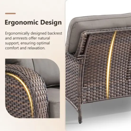 Belord 75" Outdoor Sofa PE Wicker Patio Couch, Patio Furniture Sofa Couch with Deep Seat and Olefin Cushion Cover for Porch Balcony Deck image {4}