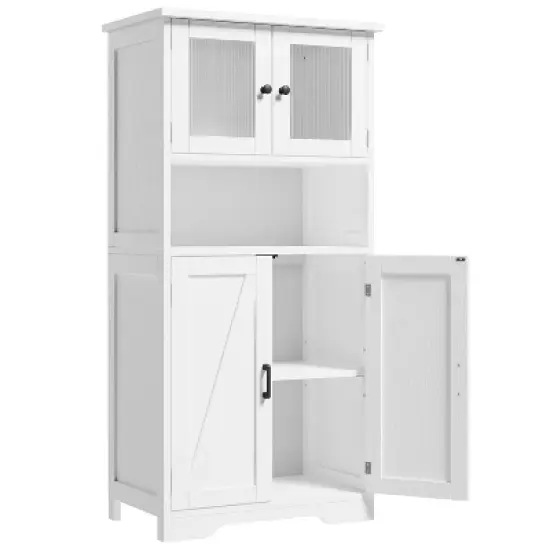 homfan Tall Bathroom Cabinet,Freestanding Storage Cabinet with Glass Doors and Adjustable Shelves, Modern Cupboard for Kitchen, Pantry, Living Room image {10}