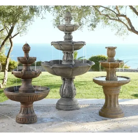John Timberland Ravenna Rustic 3 Tier Weathered Stone Cascading Outdoor Floor Water Fountain 43" for Yard Garden Patio Home Deck Porch House Exterior image {7}