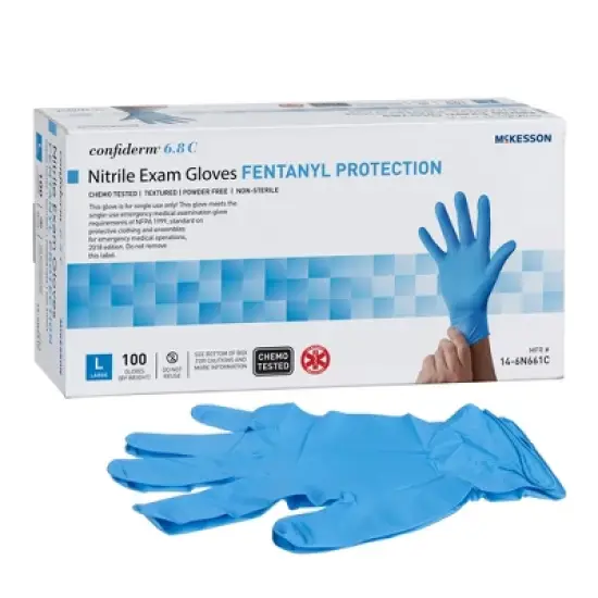6.8C Confiderm McKesson Nitrile Exam Glove Blue Fully Textured Large image {1}