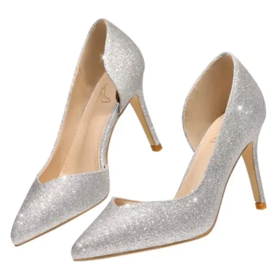 Perphy Glitter Pump Pointed Toe Slip-on Stiletto Heels Pumps for Women image {7}